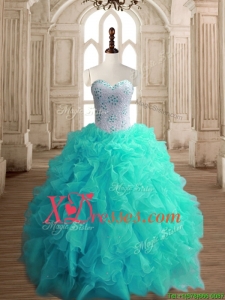 Classical Turquoise Organza Sweet 16 Dress with Beading and Ruffles