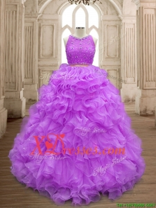 Wonderful Beaded and Ruffled Scoop Sweet 16 Dress in Lilac