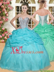 Gorgeous Beaded and Pick Ups Quinceanera Dress in Aqua Blue