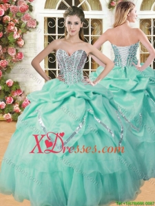 Inexpensive Beaded and Pick Ups Quinceanera Dress in Apple Green