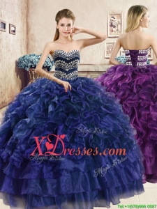 Perfect Big Puffy Navy Blue Quinceanera Dress with Beading and Ruffles