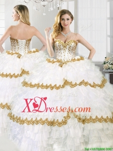 Gorgeous Beaded and Ruffled Layers Sweet 16 Dress in White