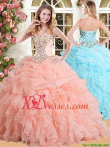 Modest Big Puffy Peach Quinceanera Dress with Appliques and Ruffles