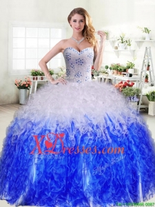 Best Selling Really Puffy Quinceanera Dress in Royal Blue and White