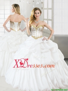 Discount Taffeta White Quinceanera Dress with Beading and Pick Ups