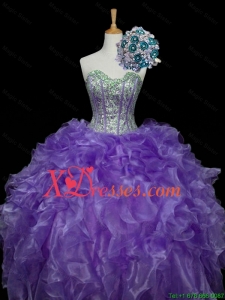 Custom Made Sweetheart Purple Quinceanera Dresses with Sequins and Ruffles for 2021