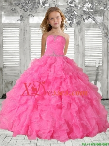 Cheap Summer Discount Beading Rose Pink Little Girl Pageant Dress with Ruffles