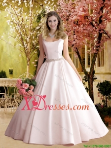 2021 Fall Gorgeous A Line Square Beaded Wedding Dress in Satin