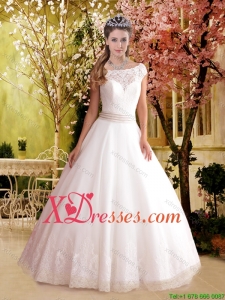 2021 Fall Elegant A Line Bateau Wedding Dress with Court Train