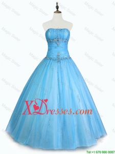 Simple Strapless Beaded Quinceanera Dresses with Floor Length