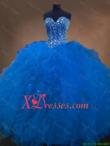 Discount Sweetheart Beaded Blue Quinceanera Dresses with Ruffles