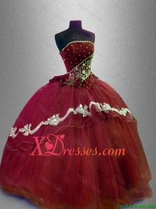 Hot Sale Appliques Strapless Quinceanera Gowns with Beading