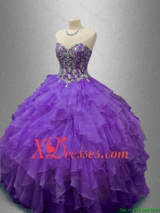New Style Purple Sweet 16 Gowns with Beading and Ruffles