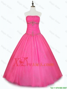 Custom Made Strapless Hot Pink Quinceanera Dresses with Beading