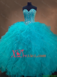 Elegant Beaded and Ruffles Quinceanera Gowns in Aqua Blue