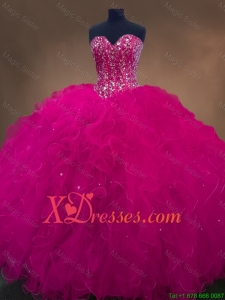 Luxurious Sweetheart Beaded Quinceanera Dresses in Hot Pink