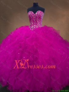 Popular Beaded Fuchsia Sweet 16 Dresses with Sweetheart