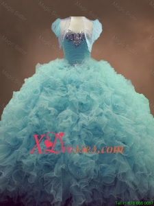 Custom Made Beaded and Ruffles Quinceanera Gowns in Light Blue
