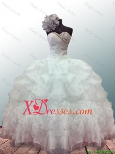 Recommended Sweetheart Ball Gown White Quinceanera Dresses with Beading and Ruffles