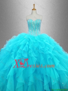 Elegant Beaded Sweetheart Quinceanera Gowns in Aqua Blue