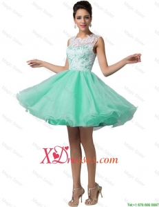 Elegant Laced Scoop A Line Prom Dresses in Apple Green