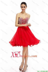 Romantic A Line Sweetheart Beaded Prom Dresses in Red