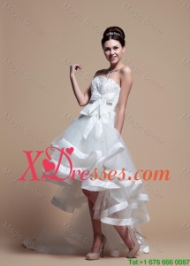 Elegant Strapless High Low Wedding Dresses with Bowknot
