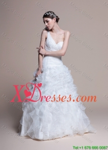 Classical A Line One Shoulder Wedding Dresses with Ruffles