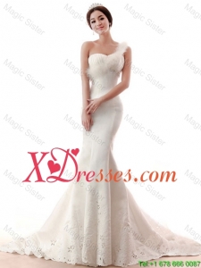 Exquisite Beading and Feather Mermaid White Wedding Dresses for Cheap