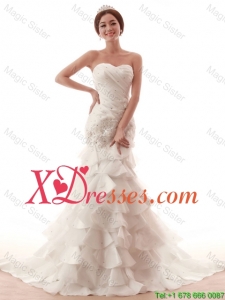 Gorgeous Beading and Ruffles White Wedding Dress with Brush Train