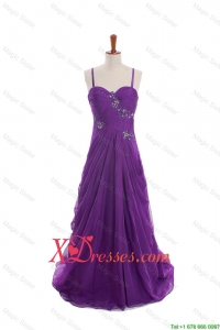 Cheap Appliques and Beading Eggplant Purple Prom Dresses with Sweep Train