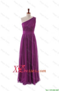 Luxurious One Shoulder Pleats and Belt Long Prom Dresses
