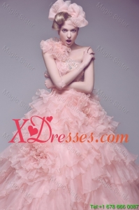 Exclusive Beading and Ruffles Wedding Dresses with Brush Train