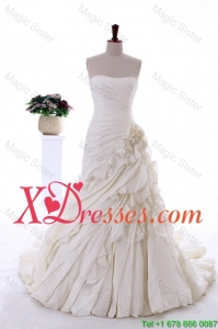 Exquisite Hand Made Flowers and Ruffles Wedding Dresses with Brush Train