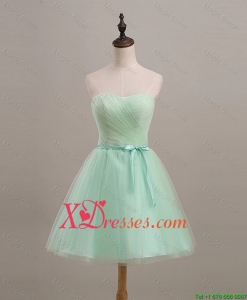 Beautiful Ruching and Belt Apple Green Short Prom Dresses for Cheap