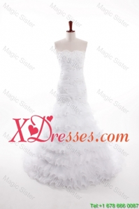 Cheap Romantic Mermaid Strapless Wedding Dresses with Ruffled Layers