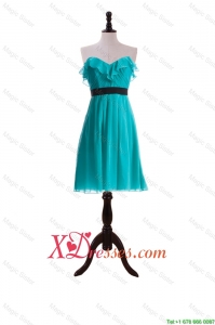 Beautiful Ruffles and Belt Short Prom Dresses in Turquoise