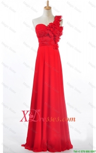 Beautiful Empire One Shoulder Prom Dresses with Hand Made Flowers