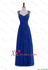 Custom Made Empire Straps Beaded Prom Dresses in Blue for Cheap