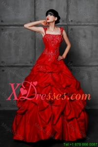 Pretty Princess Taffeta Red Wedding Dresses with Beading and Pick Ups