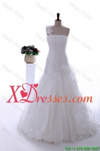Gorgeous Hand Made Flowers and Ruffles Brush Train Plus Size Wedding Dresses