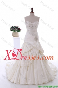 Cheap Beautiful Beading Plus Size Wedding Gowns with Court Train