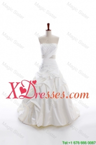 Cheap Custom Made A Line Strapless Wedding Dresses with Beading