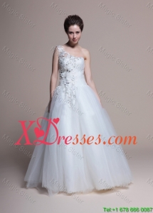 2021 Affordable A Line One Shoulder Appliques Wedding Dresses in Tulle