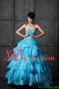 2021 Perfect Ball Gown Appliques and Ruffles Wedding Gowns in Aqua Blue