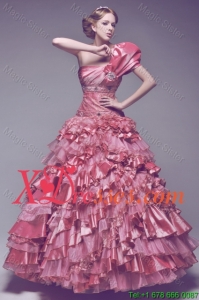 Beautiful One Shoulder Rose Pink Wedding Dresses with Beading and Ruffles 2021