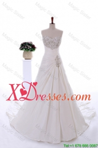 Romantic Embroidery and Beading Wedding Dresses with Court Train