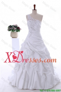Perfect Cheap One Shoulder Appliques Wedding Gowns