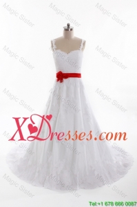 Classical A Line Straps Wedding Dresses with Belt and Appliques Cheap