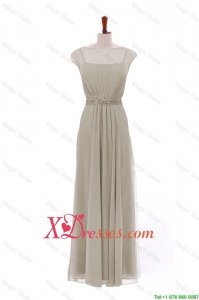 Cute Bateau Grey Long Prom Dresses with Beading and Sashes